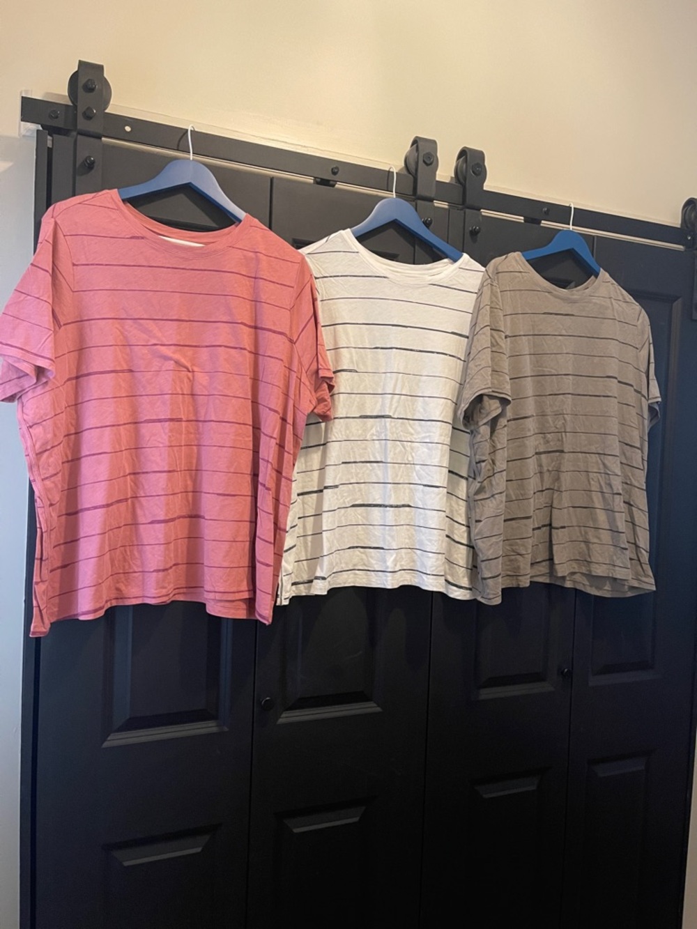 Athleta Striped Tee Trio in Pink, White, Taupe